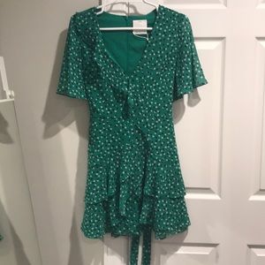 C/MEO COLLECTIVE GREEN FLORAL LOYALTIES MINI DRESS
